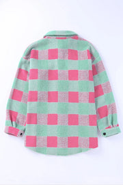 Pink Plaid Colorblock Casual Oversized Jacket