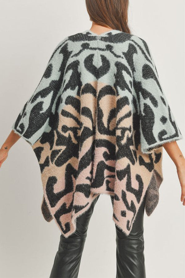 Incredibly Soft Knit Gradient Animal Print Poncho Cardigan