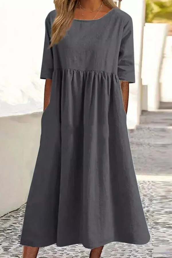 Summer Hot Sale -Round neck pocket halter cotton dress