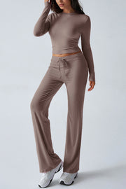 Casual Sports Style Slim Fit Long Sleeve Top Two Piece Set