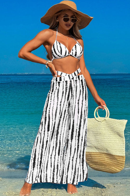 Leopard print suspender swimsuit three-piece swimsuit