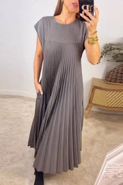 Women Pleated Simple Solid Color Dress