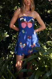 Butterfly Print Strapless Tube Top Mini Skirt