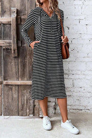 Striped hooded slim fashion long-sleeved dress