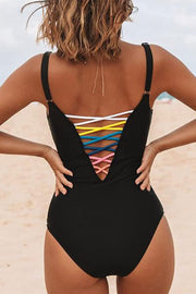 Sexy Lace Up Deep V One-piece Swimsuit