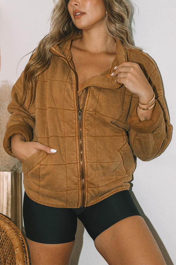 Zip Up Pocket Quilted Cropped Jacket