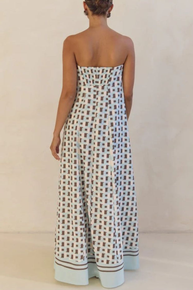 Unique Print Sexy Tube Top Back Zipper Loose Maxi Dress