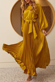 Look Like Fairytale Satin Kimono Sleeve Belt Pleated Maxi Dress