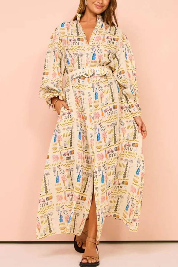 Vacation Long Sleeve Printed Dress