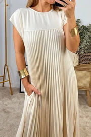 Women Pleated Simple Solid Color Dress