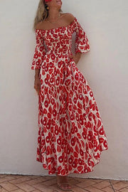 Close To The Vacation Floral Print Smocked Off Shoulder Pocketed Maxi Dress