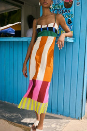 Beach Moment Linen Blend Unique Color Block Slip Maxi Dress