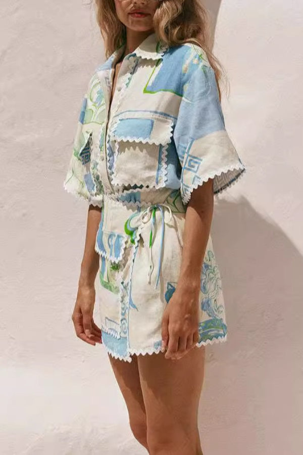 Fashionable and versatile lace print fashion Mini Dress