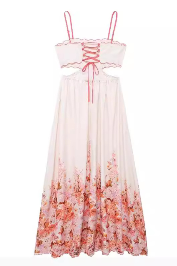 Fashionable Suspender Print Back Tie Dress