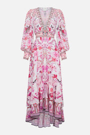 Art Print V-Neck Waisted Palace Style Maxi Dress