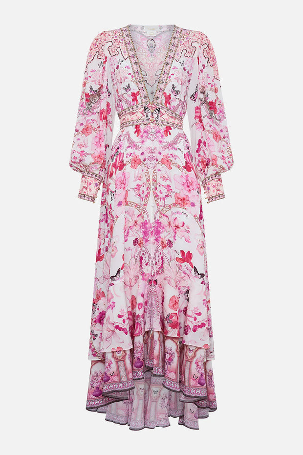 Art Print V-Neck Waisted Palace Style Maxi Dress