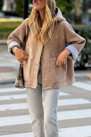 Khaki Hooded Oversized Casual Jacket