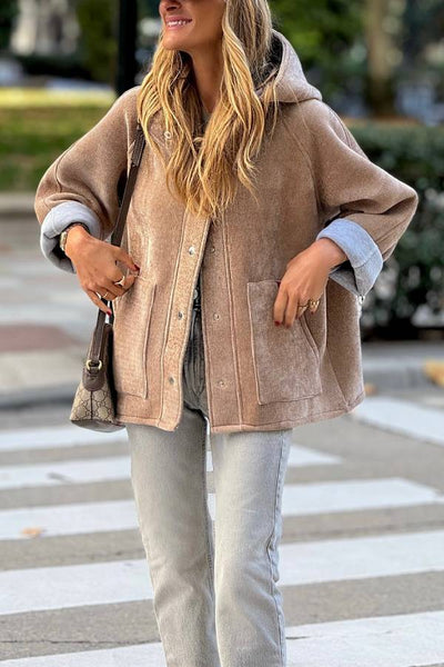 Khaki Hooded Oversized Casual Jacket