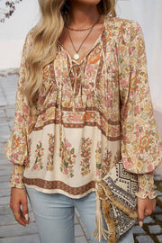Bohemian-style printed tie-front shirt