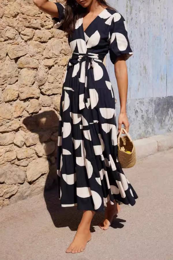 French resort style V-neck lace dress