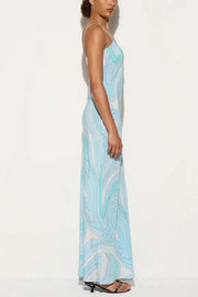 Sunny Horizon Unique Print V-neck Slit Slip Maxi Dress