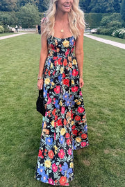 Garden Wedding Floral Print Back Tie-up Pocketed Slit Maxi Dress