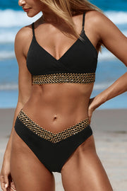 Solid Twist Woven Black Bikini Set