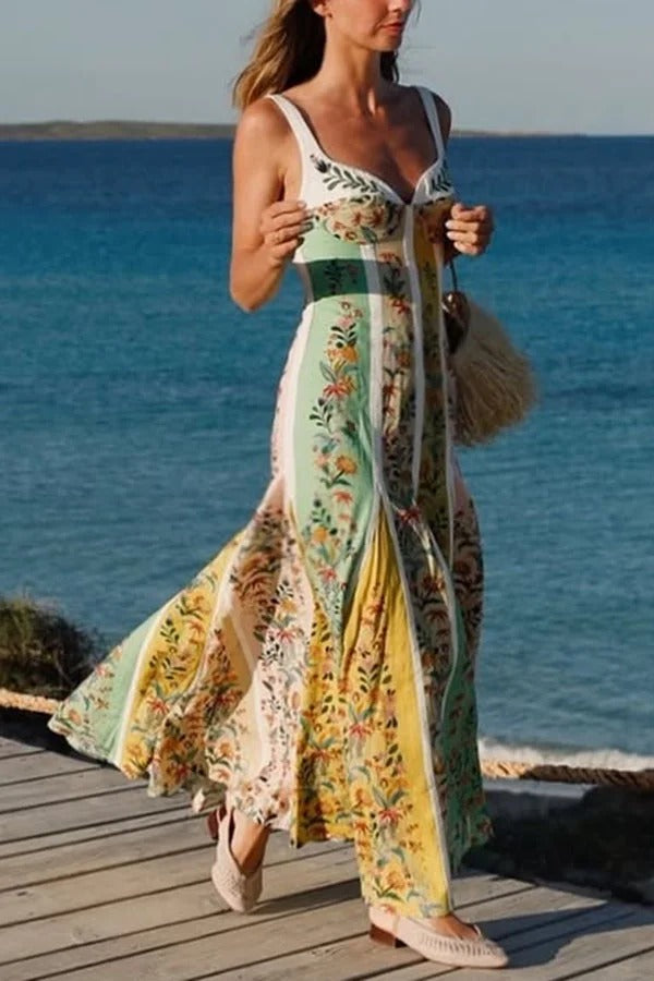 Sweet Garden Linen Blend Color Block Floral Paneled Maxi Dress SwimGirlsBoutique Sweet Garden Linen Blend Color Block Floral Paneled Maxi Dress SwimGirlsBoutique