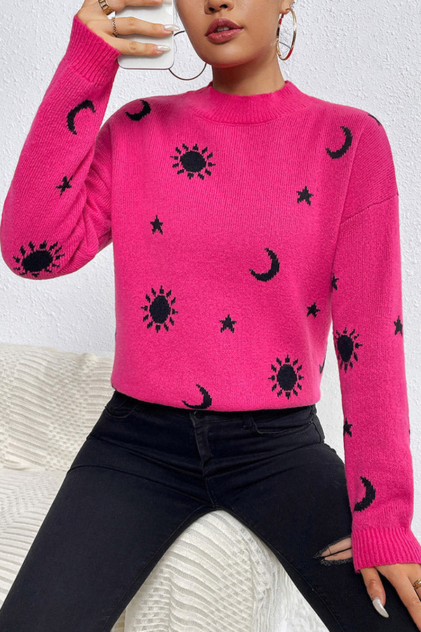 Skull jacquard crew neck pullover knitted sweater