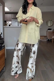 The Finishing Touch Satin Unique Print Elastic Waist Wide Leg Pants