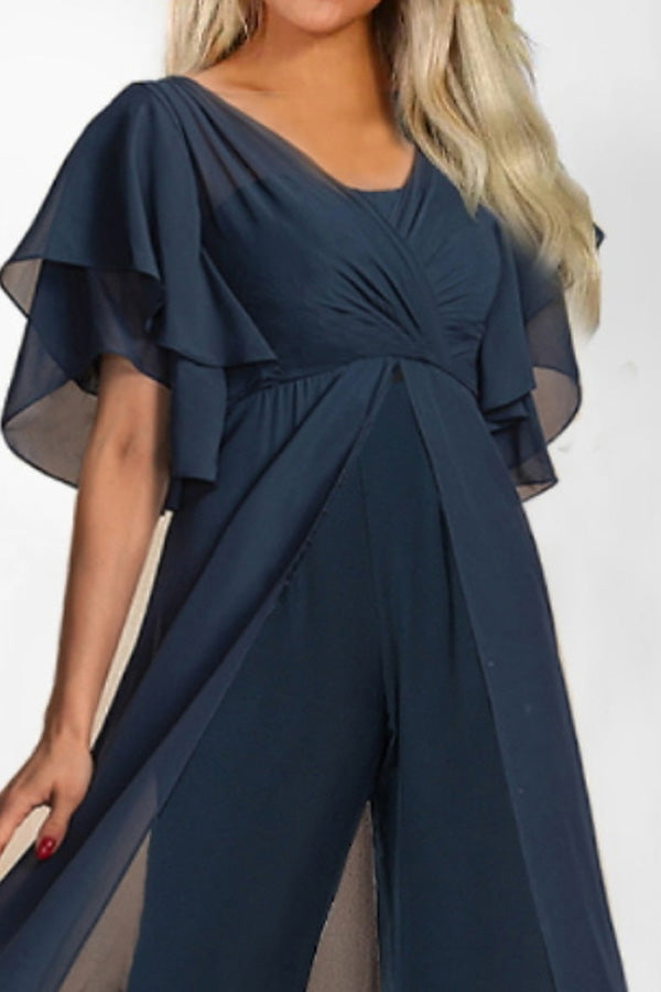 Fashion Solid Color Short Sleeve High Waist Jumpsuit