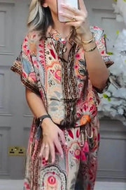 Boho Printed Fringe-Accented Loose Blouse