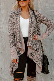 Drape Open Front Irregular Leopard Cardigan