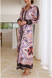 COLLARED BUTTON UP LONG BALLOON SLEEVE MAXI DRESS