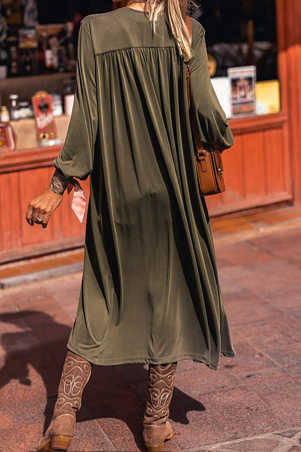 Green Lightweight Long Sleeve Open Front Duster Cardigan