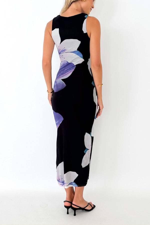 Art Print Sleeveless Fitted Maxi Dress