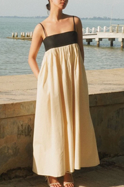 Linen Blend Sexy Sling Backless Contrast Maxi Dress