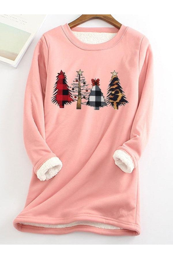 Warm Christmas Tree Print Long Sleeve Shirt Thermal Underwear