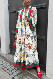 Resort Floral Print Bell Sleeve Maxi Dress
