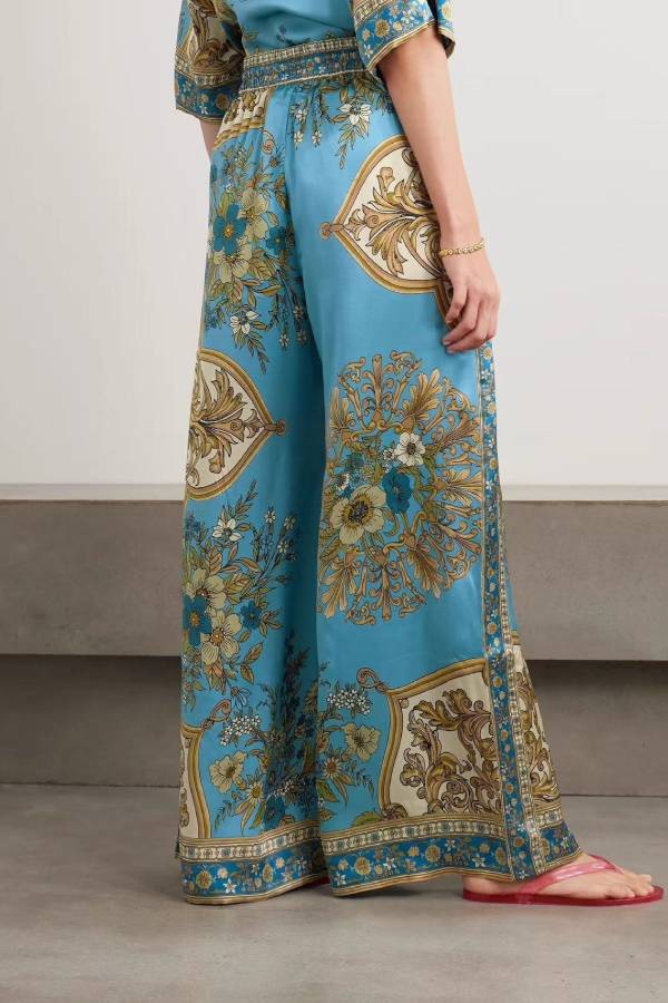 Floral Print Satin Shirt + Pants Casual Home Set