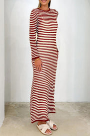 Long Striped Sweater Dress For Women