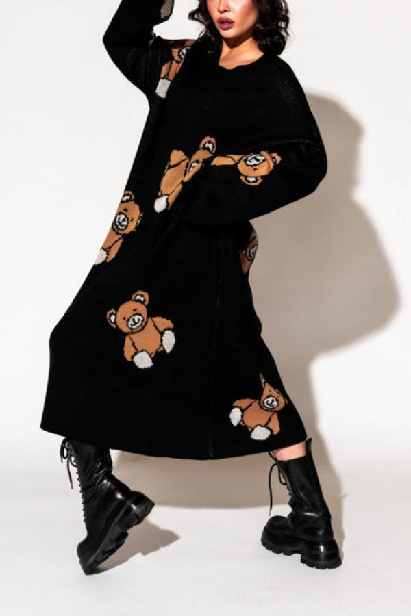 Literally Limitless Oversized Knit Dress in Teddy Bears