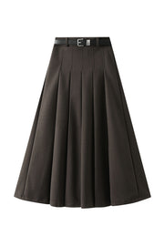 Designed wide pleated woolen pleated skirt