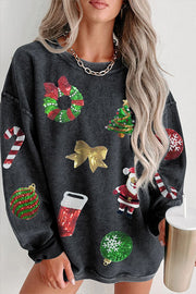 Sequined Christmas Graphic Pullover Sweatshirt