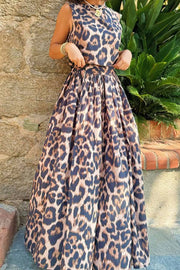 Casual Leopard Print Top & Skirt Two-Piece Set