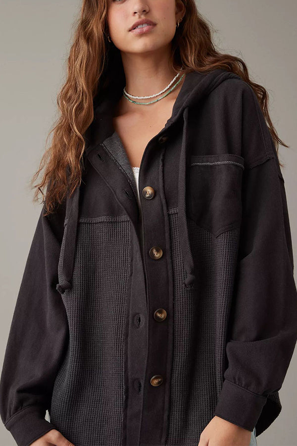 Hooded casual solid color long-sleeved top