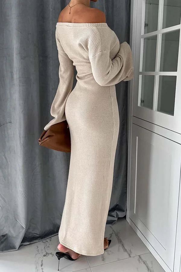 Ahion Knitted V Neck Long Sleeved Maxi Dress