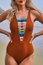 Sexy Lace Up Deep V One-piece Swimsuit