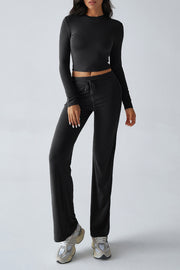 Casual Sports Style Slim Fit Long Sleeve Top Two Piece Set