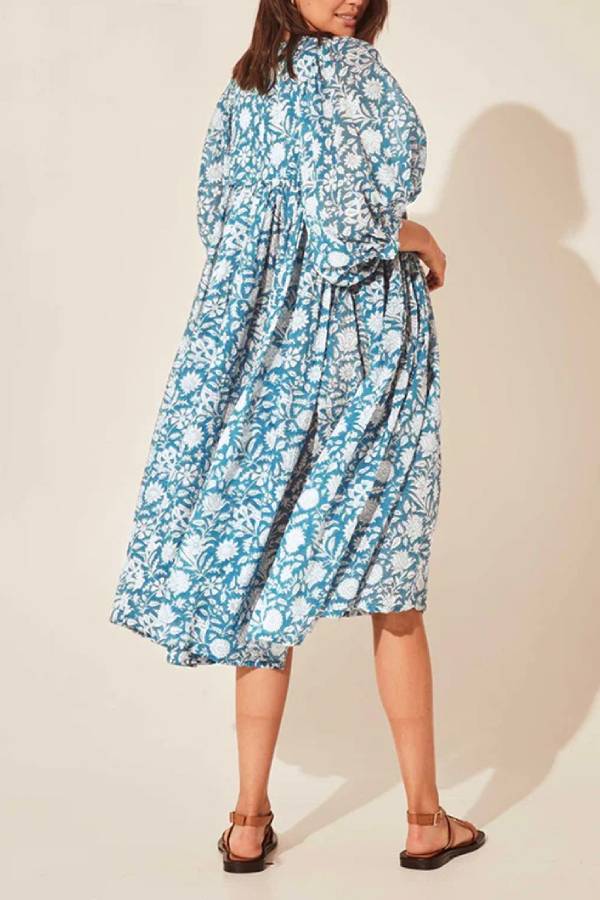 Bohemian Puff Sleeve Floral Print Loose Dress